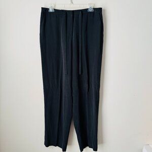 VTG Studio G Black Dress Pants Loose Fit Pull On Womens 14 100% Silk Tie Waist.